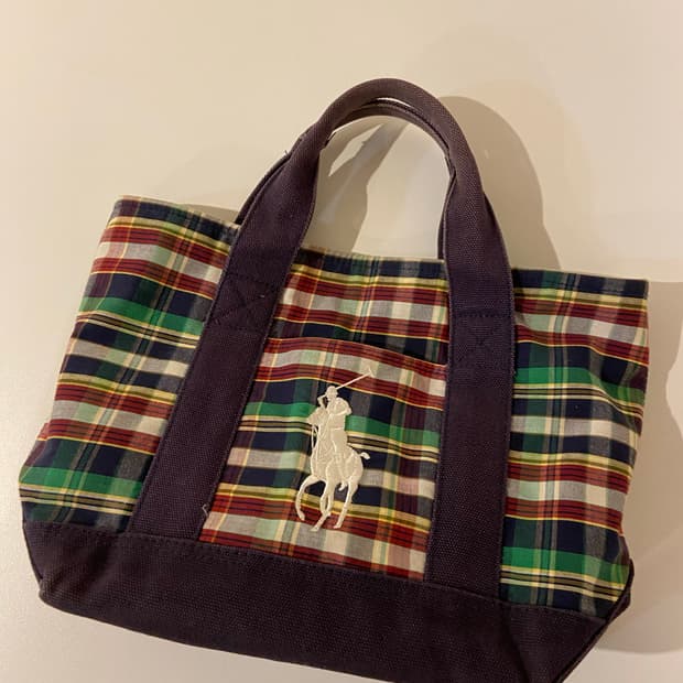 폴로 랄프로렌 체크 토트백