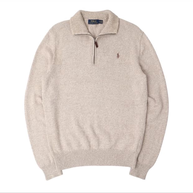 폴로 베이지 반집업 니트 
