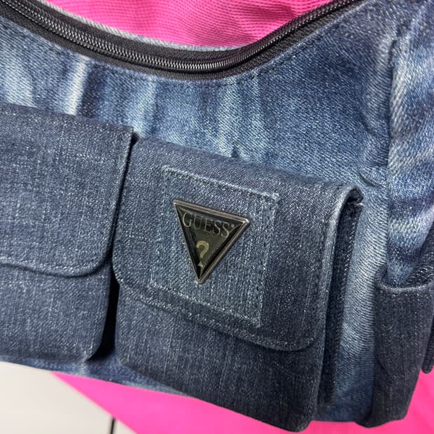 켈리즈 게스 크로플 GUESS 데님 체인 숄더백 업사이클링