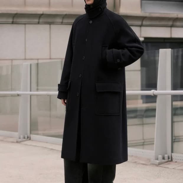 무신사 스탠다드 울 블렌드 오버사이즈 머프 발마칸 코트 [블랙]