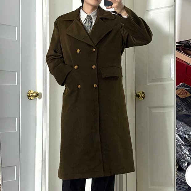 유럽맛 카멜 더블 롱코트