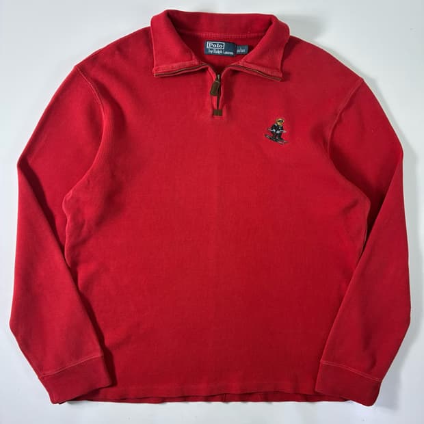 Polo  폴로 랄프로렌 코튼 스키베어 레드 반집업 니트