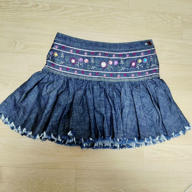 페어리 모리 보헤미아 데님 큐빅 자수 엠브로이드 스커트