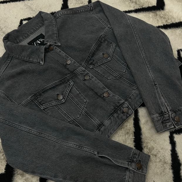 [XL]ZARA 크롭 워시드 데님 자켓/그레이