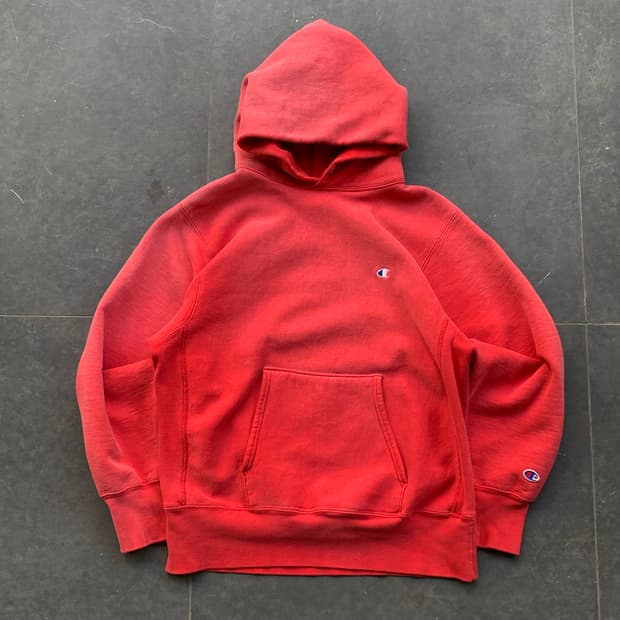90s 챔피온 리버스위브 스웻후디 선페이디드 레드