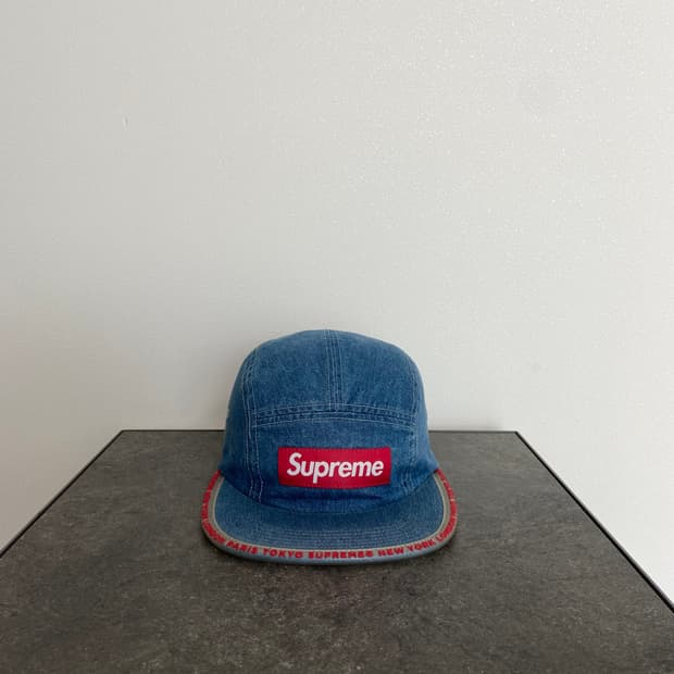 (OS) 슈프림 박스로고 캠프캡 모자 워시드 데님
