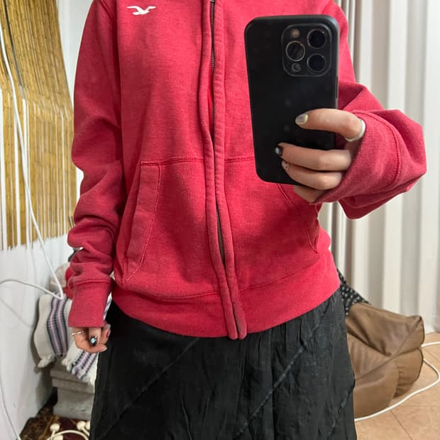 홀리스터 자수 니트 후드집업 자켓