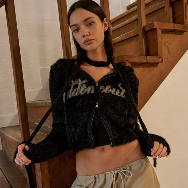 오드원아웃 앙고라 퍼 후드집업 블랙