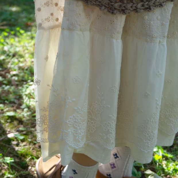 체크 레이어드 스커트