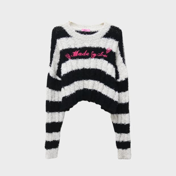 CHUU 부클 스트라이프 크롭니트 64610