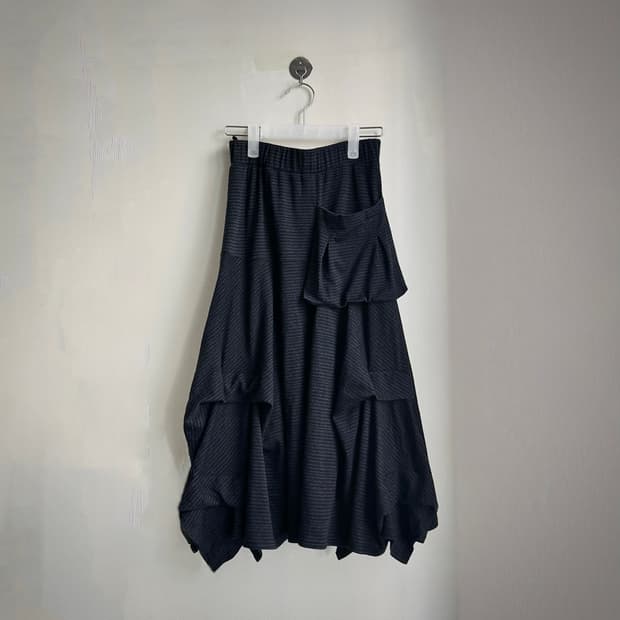 스트라이프 포켓 셔링 언발 아카이브 레이어드  롱스커트 치마 y2k 갸루