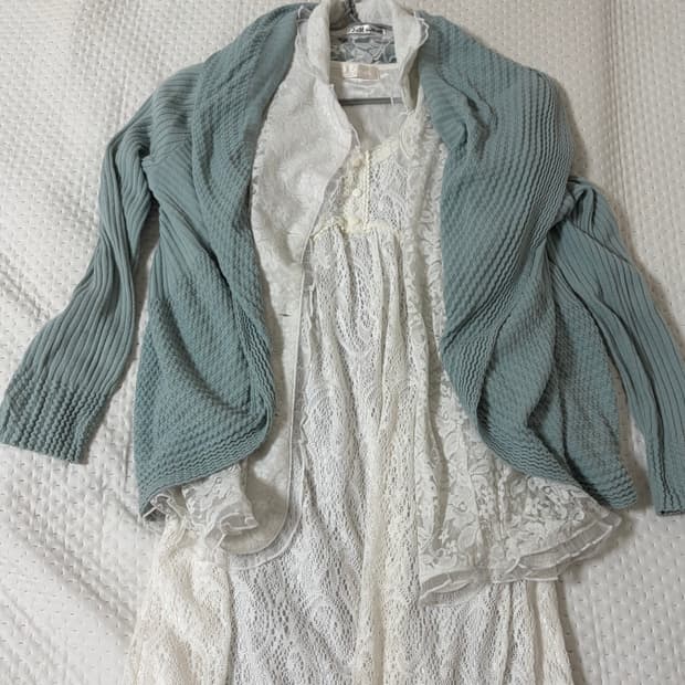 빈티지 민트/하늘색 가디건