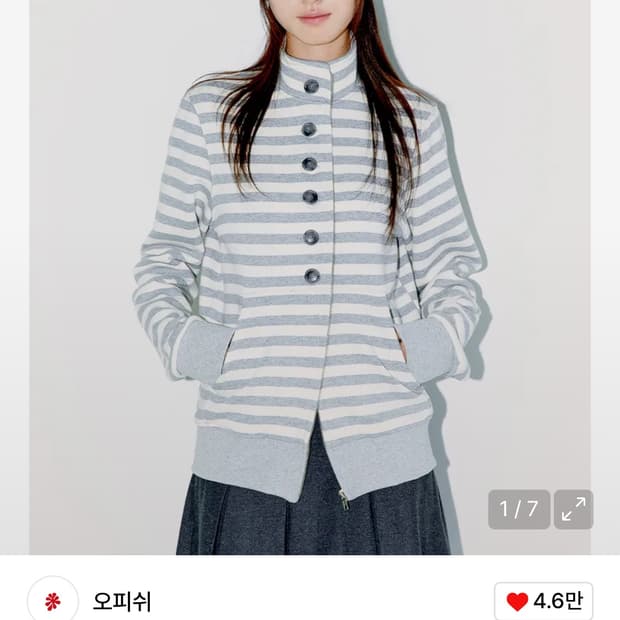 오피쉬 BUTTON STRIPE TWO-WAY ZIP UP MELANGE