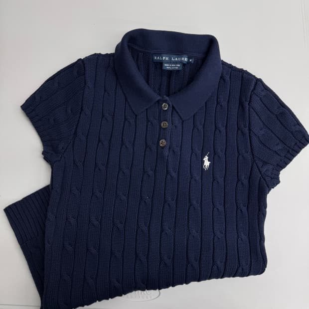 폴로 케이블 반팔 니트 