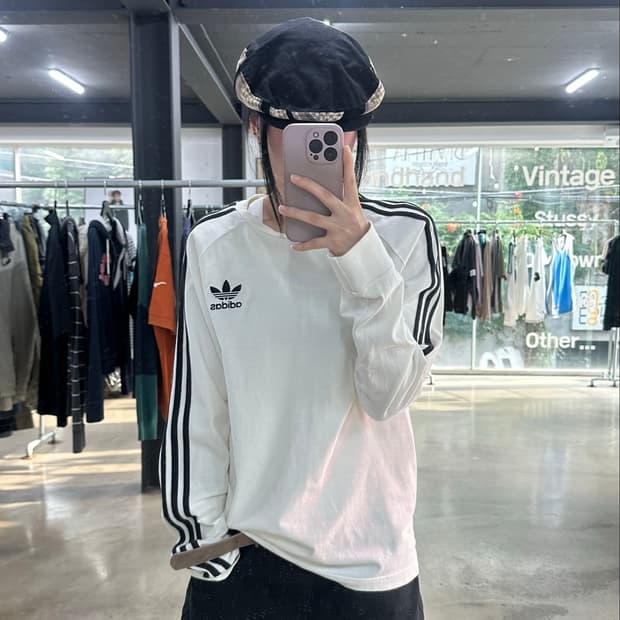 아디다스 삼선 트레포일 로고 화이트 롱슬리브