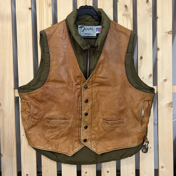  (48) Schott 쇼트 가죽 패딩 베스트 브라운