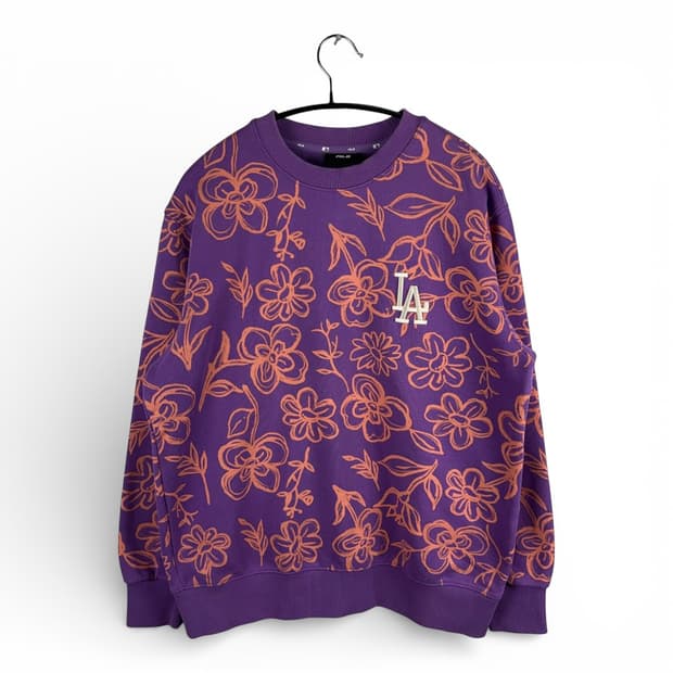 XS) MLB LA다저스 플라워 프린팅 맨투맨 퍼플