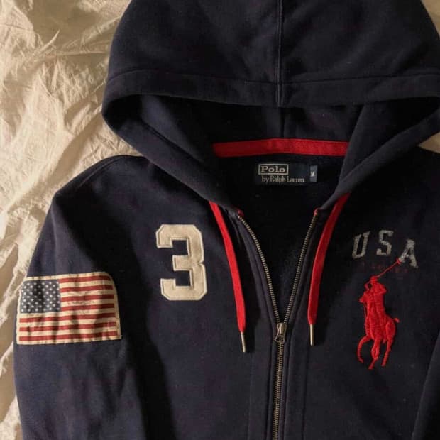 폴로 빅포니 성조기 후드집업 네이비