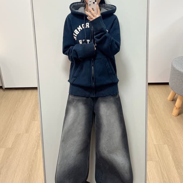 아베크롬비 자수로고 네이비 후드집업 XL