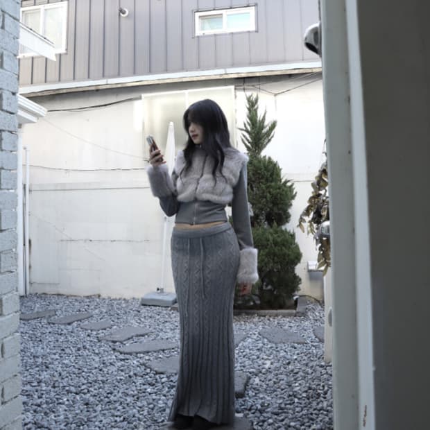 클라따 라운딩 퍼 집업 rounding fur zip-up, gray