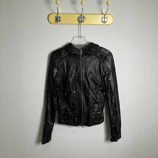 Scot club 블랙 후드 레더 자켓 