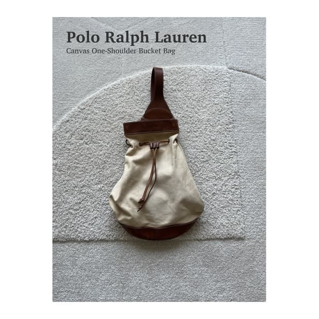 폴로 랄프 로렌 레더 캔버스 원숄더 버킷백