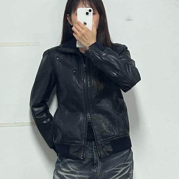 lidah 레더 집업 자켓 블랙