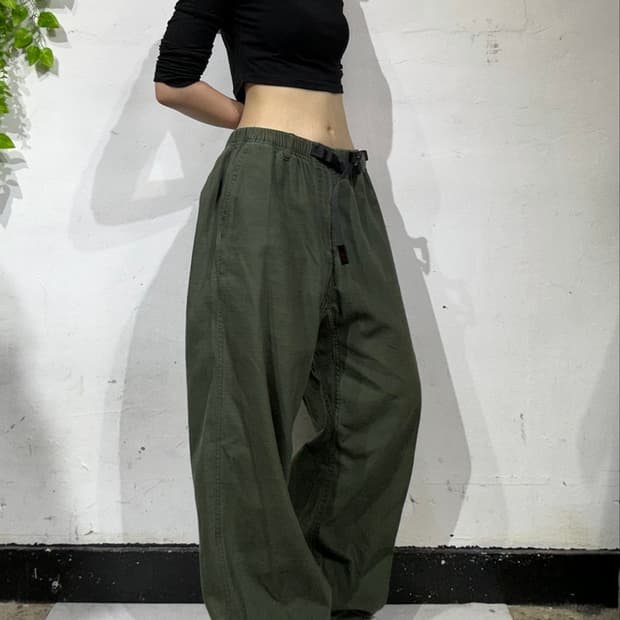 그라미치 와이드 올리브 그린 카키 와이드 팬츠 M