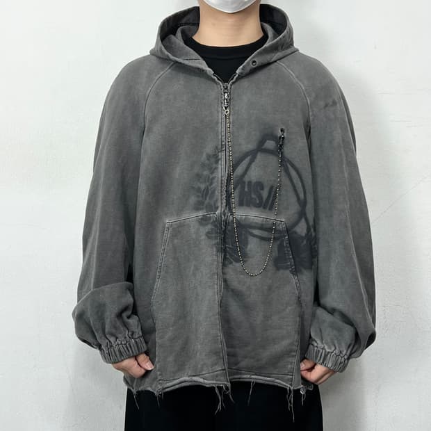 헤인서 더티 피그먼트 체인 후드집업 다크 그레이