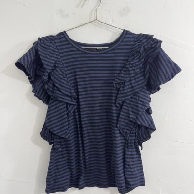 sugar spoon stripe ruffle detail top