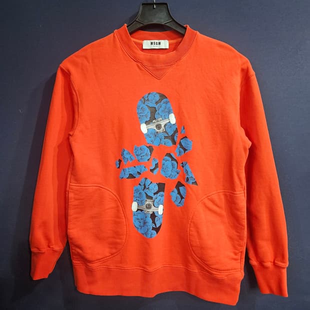 MSGM 프린팅 레드 남성 세미오버핏 95 포켓 맨투맨 