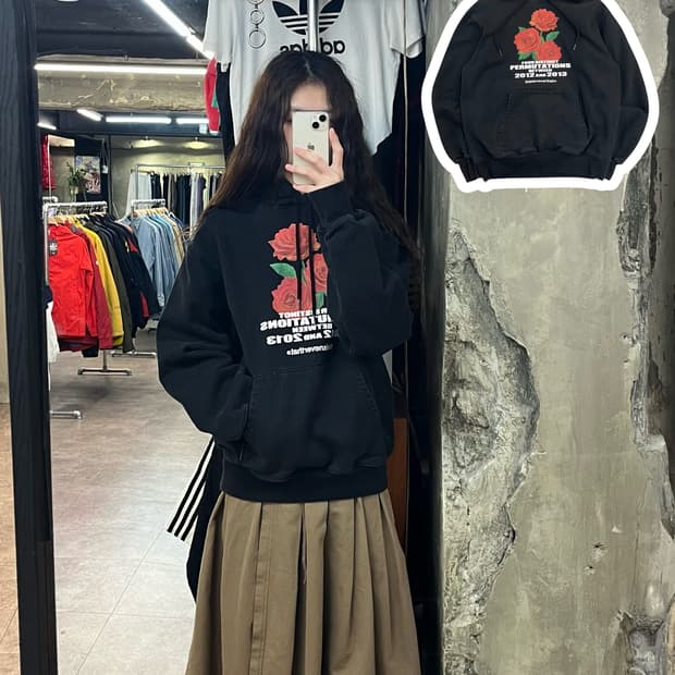 디스이즈네버뎃 기모 장미 스웻 후드티 블랙 M #csz2268