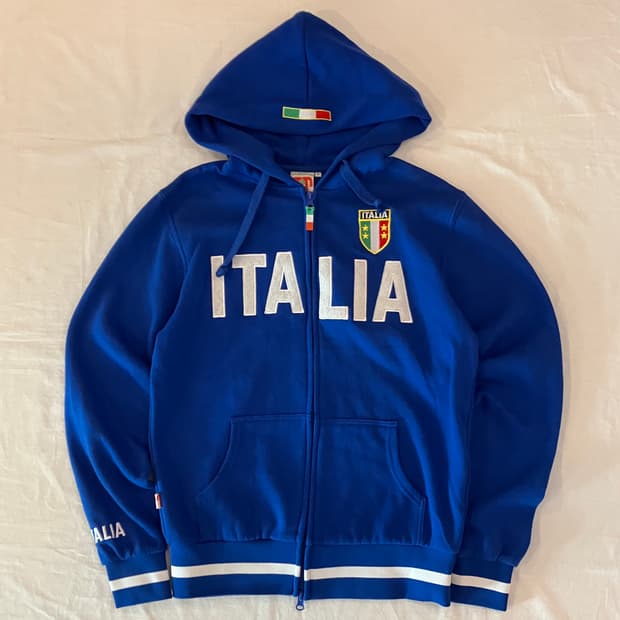 이탈리아 빈티지 빅로고 후드집업 블루