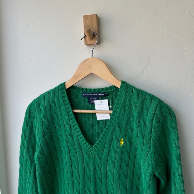 16799 - 폴로 랄프로렌 그린 케이블 브이넥 니트