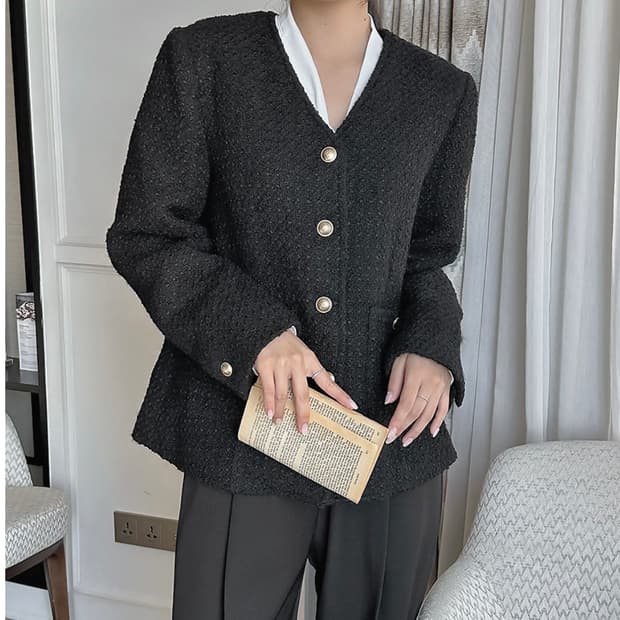 리리앤코 논카라 트위드자켓 