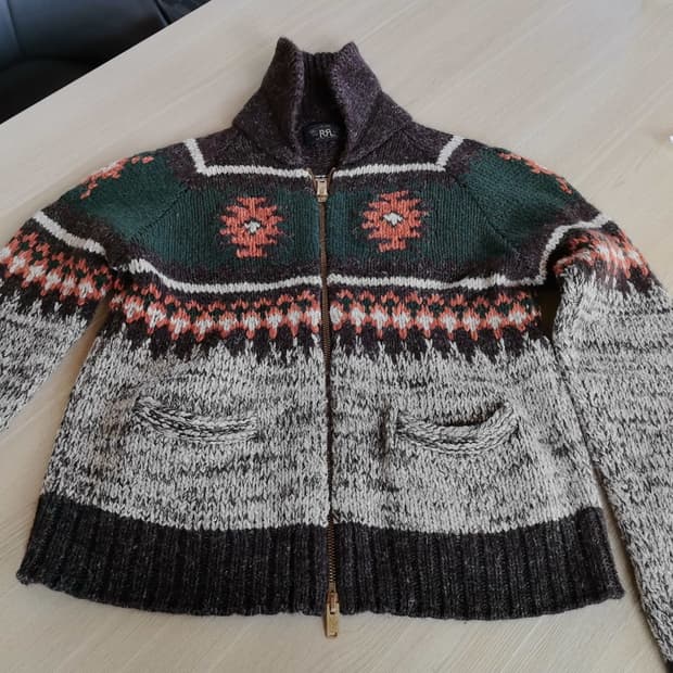 RRL 자카드 숏카라 집업 가디건