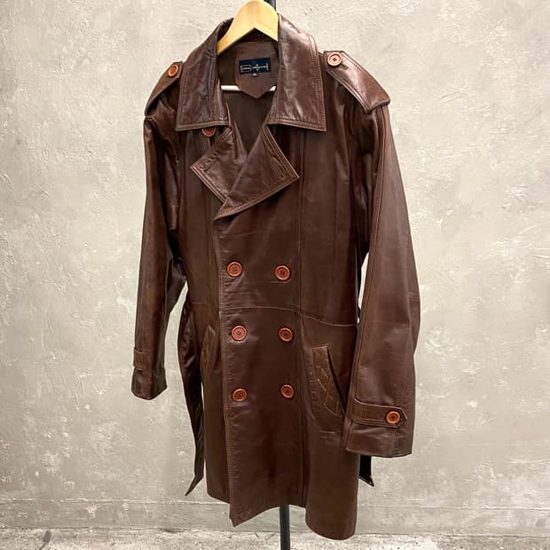 [XL] 90s Daniel Hechter 브라운 카우 하이드 트렌치코트