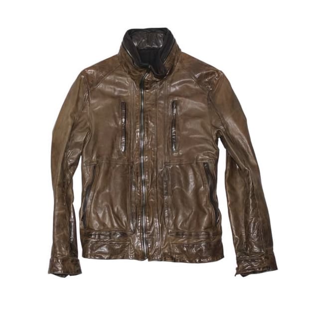 솔리드옴므 하이넥 램스킨 레더 자켓