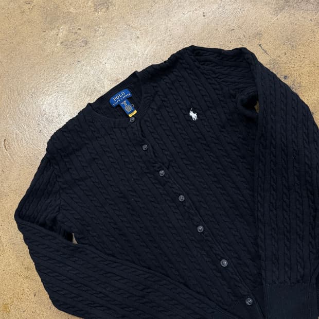 폴로 랄프로렌 블랙 꽈배기 니트 가디건