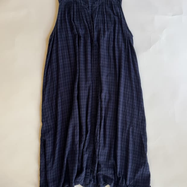 NAVY CHECK SLEEVELESS SHIRT DRESS