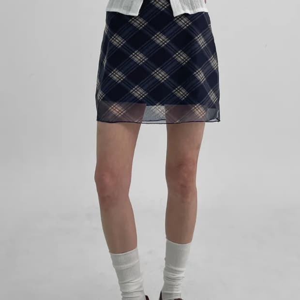 블랙업 [1천장판매] 레일레 체크 쉬폰 미니스커트
