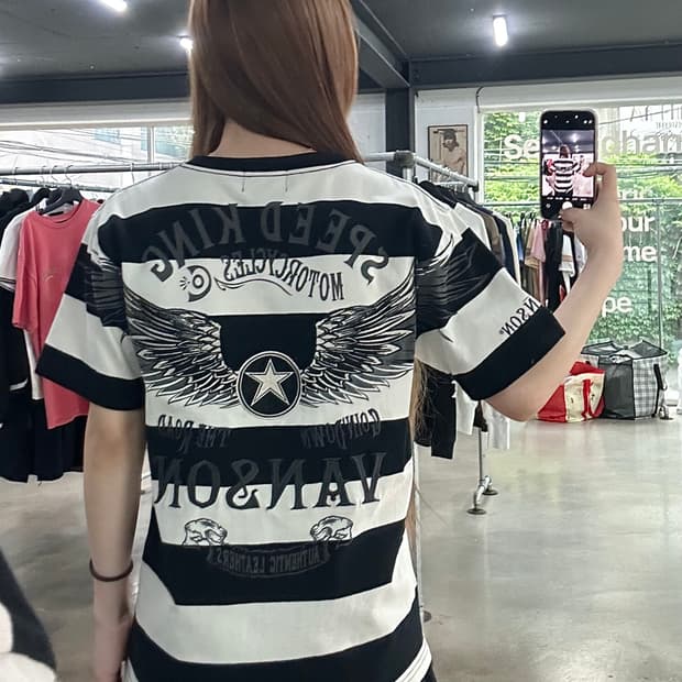 벤슨 스타윙 스트라이프 자수 반팔티