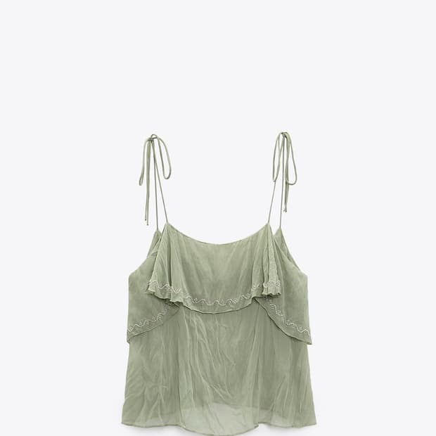 자라 자수 리본 링클 탑 L