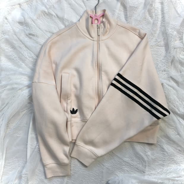 아디다스 크림 투웨이 크롭 면집업