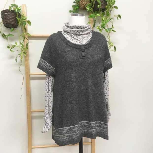 JPN/ 반팔니트레이어드 레이어드세트 세트 모리걸 잔꽃하이넥 잔꽃이너