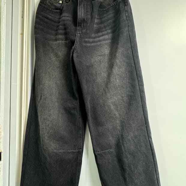 밀로우먼 빈티지 와이드 데님 팬츠 블랙 밑단수선함..