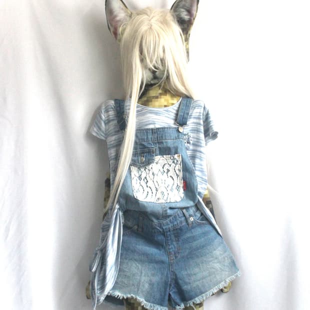 Lace pocket blue-washing shorts