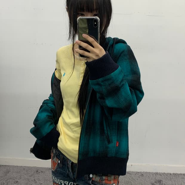 리바이스 민트 체크 후드 점퍼