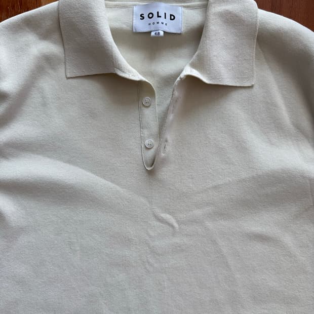 솔리드옴므 SOLID HOMME 아이보리 반팔 카라 니트 48