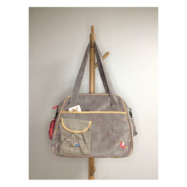 빈티지 브라운 코듀로이 자수 숄더백